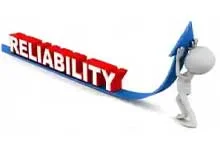 3D figure lifting an arrow beside the word RELIABILITY in bold red and white. Symbolizes strength and improvement. Tone is motivational and optimistic.