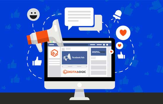 A computer screen that shows facebook and likes and hearts are pouring out of it with a smiley face as well. the background is blue